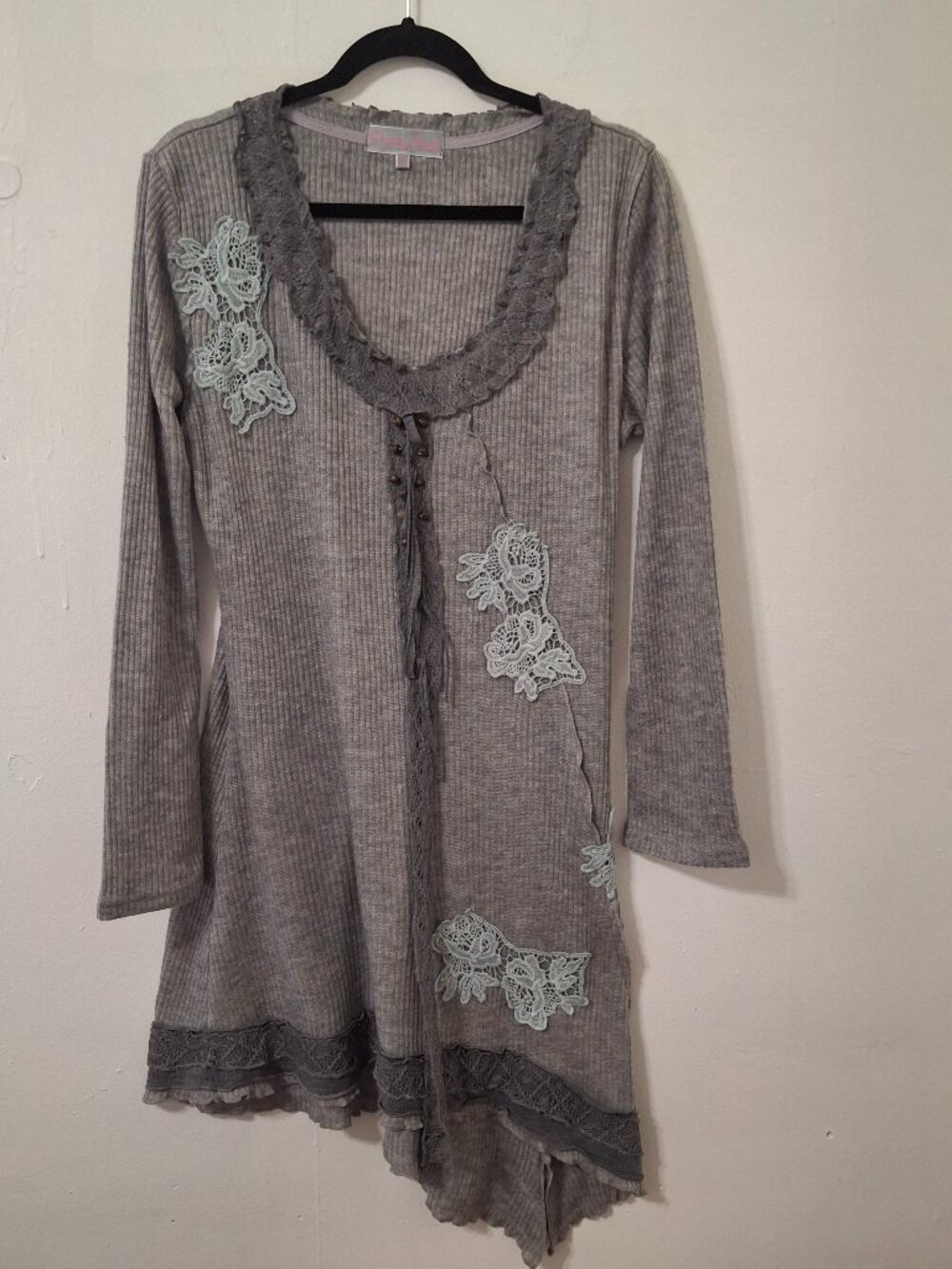 Pretty Angel Asymmetrical Fairycore Lace Knit Tunic Dress XL Boho Lagenloook EUC